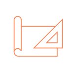 Illustration orange d’un plan déroulé avec une règle triangulaire posée dessus, style icône minimaliste