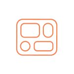 icône orange stylisée représentant quatre formes arrondies disposées en grille, rappelant un plateau ou un widget d'interface